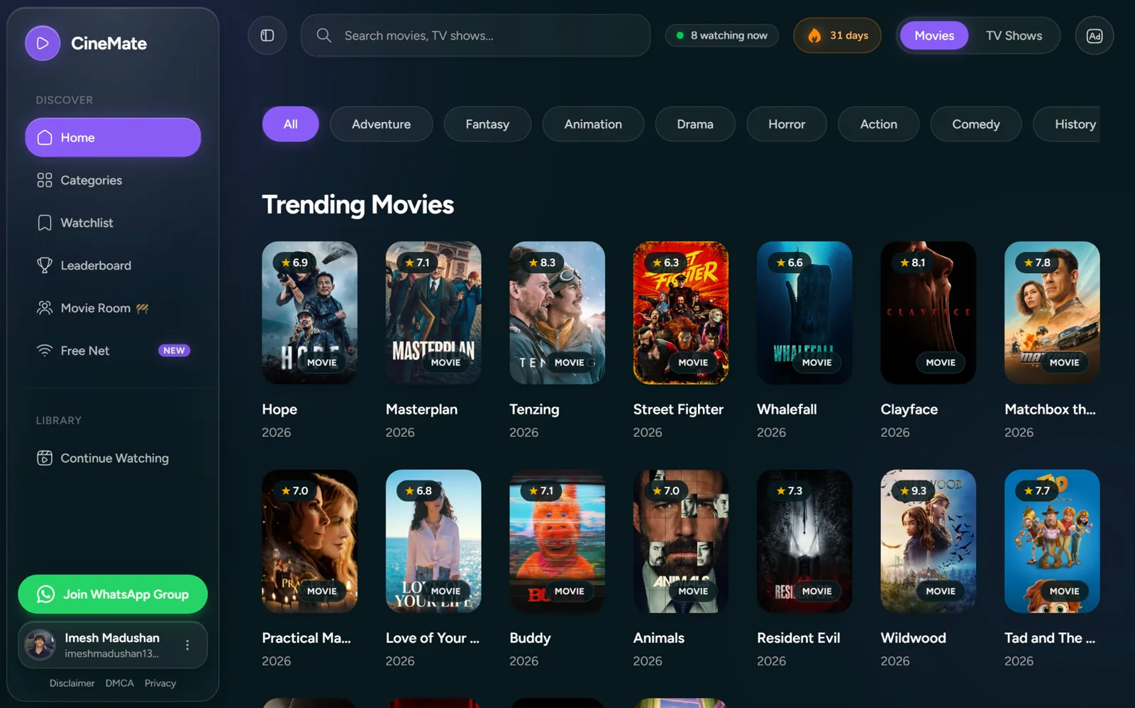 Movie streaming platform for CineMate