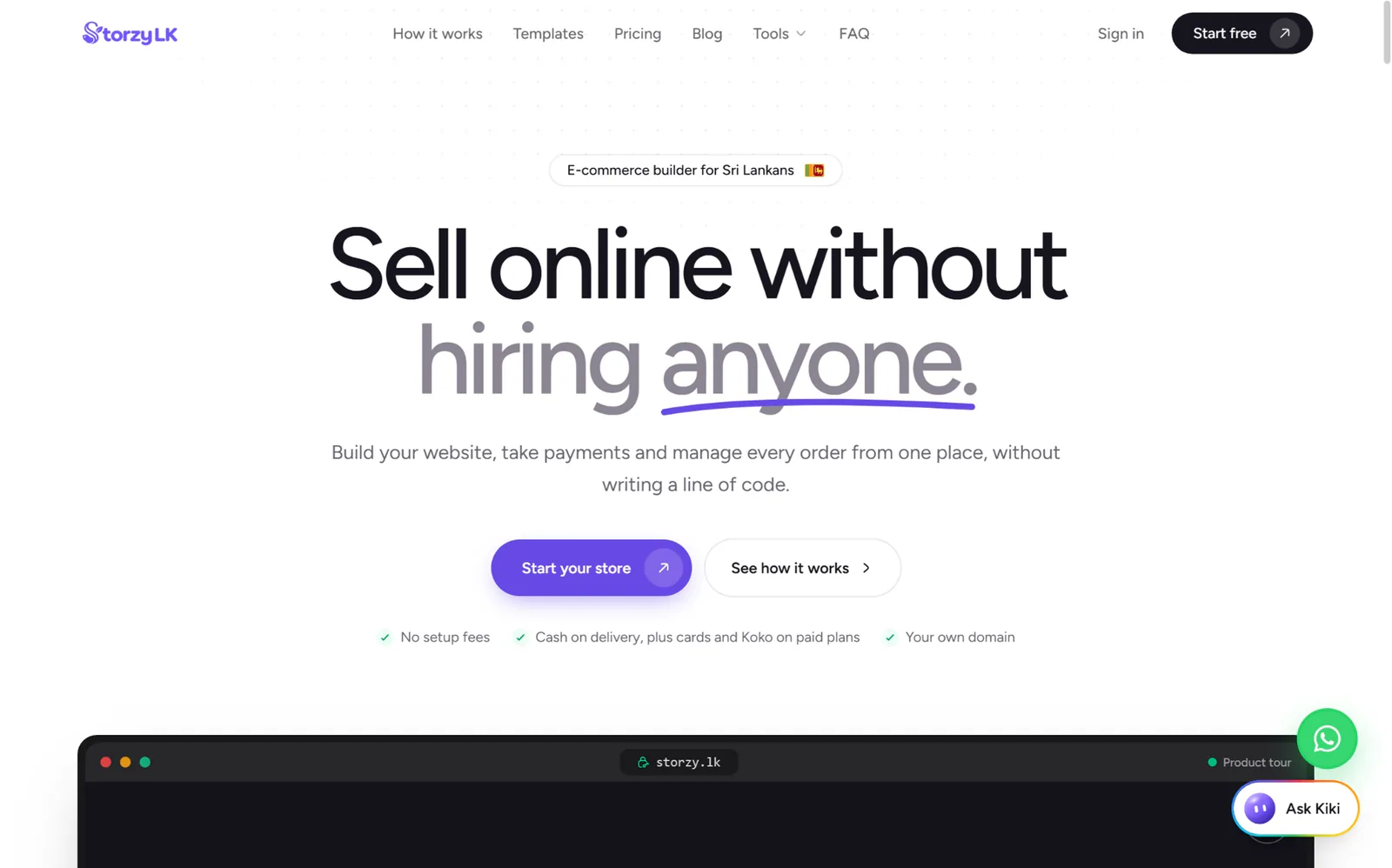 E-commerce store builder for Storzy LK